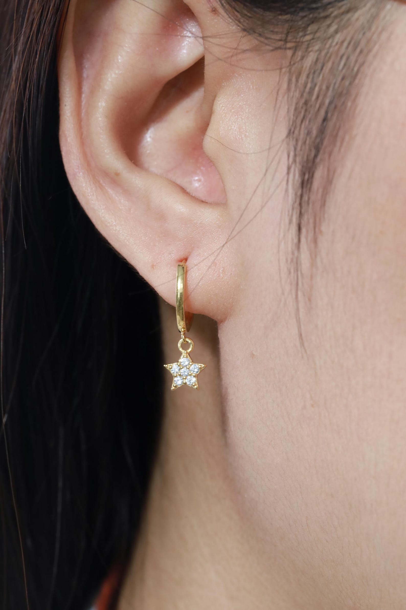 Dangle Drop Star Hoop Earrings, Star Earrings Gift for Women, Minimalist Star Earrings, Huggie Hoop Earrings Gift for Her